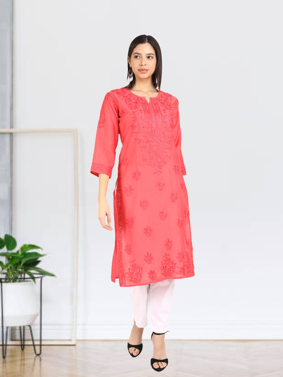 Yellow Lucknowi Chikan Cotton Handwork Button Kurti For Womans, Size: XL at  Rs 425 in Lucknow